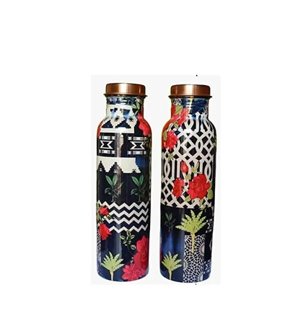 DR.KING COPPER Pure Copper Bottles Set of 2 Green Printed Bottle 950ml
