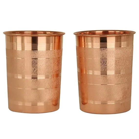 Copper Glass Tumbler,Ayurveda Yoga, 300 ML Each, Set of 2