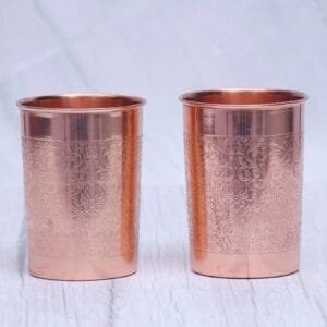 Copper Meena Engraving Glass Set,, Good Health Benefits, 250 ML Each, 2 Pieces